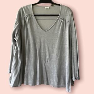 Poetry Linen Top, Light Gray, 3/4 Sleeve, Size 14